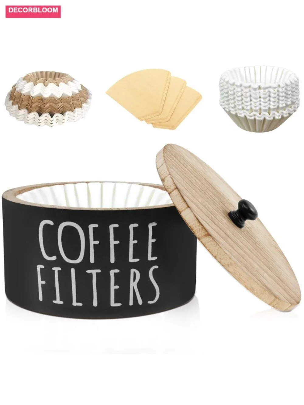 Wooden Coffee Filter Holder with Lid, Tea Bag Organizer Storage Container,